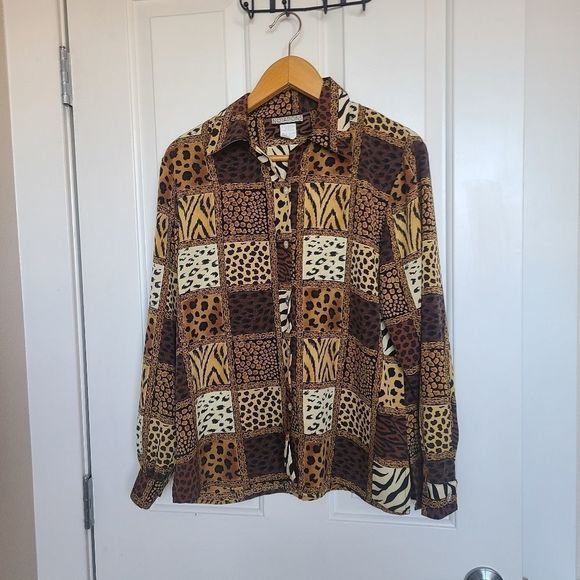 Notations Vintage 90s Safari Button Down Top - Picture 1 of 8